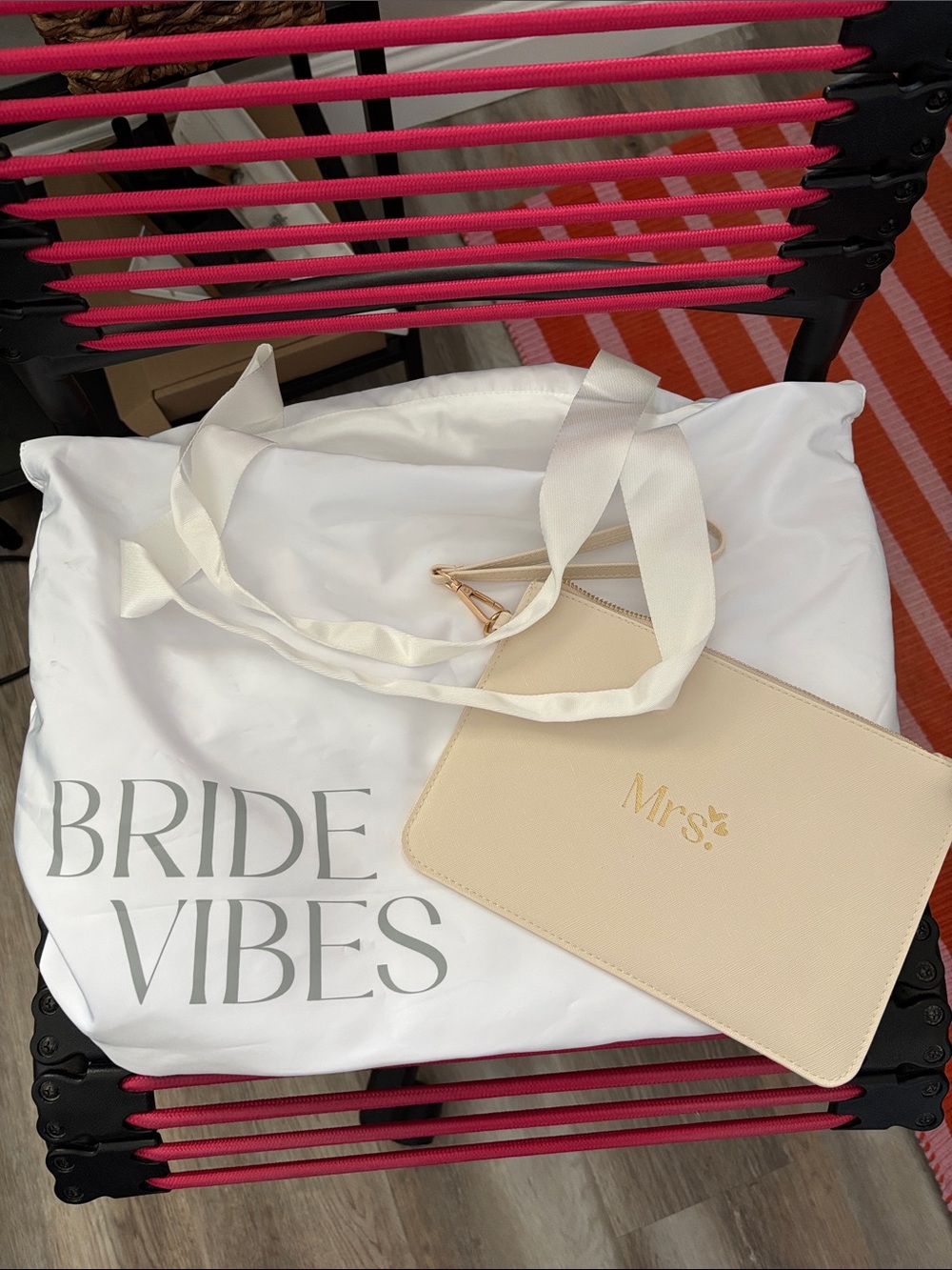 Bride Vibes White Tote with Cream 'Mrs.' Pouch